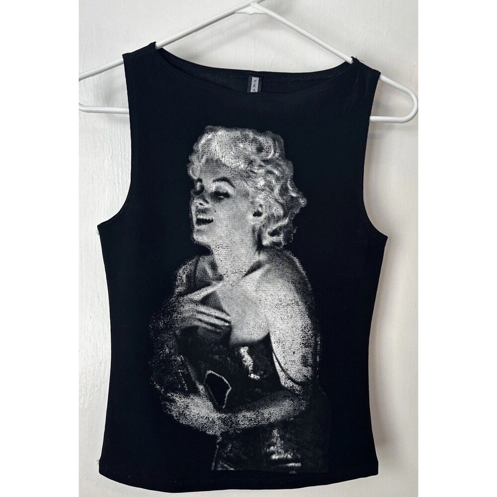 Vintage Marilyn Monroe Tank Top Women's Medium Black Sleeveless Shirt 90s Y2K